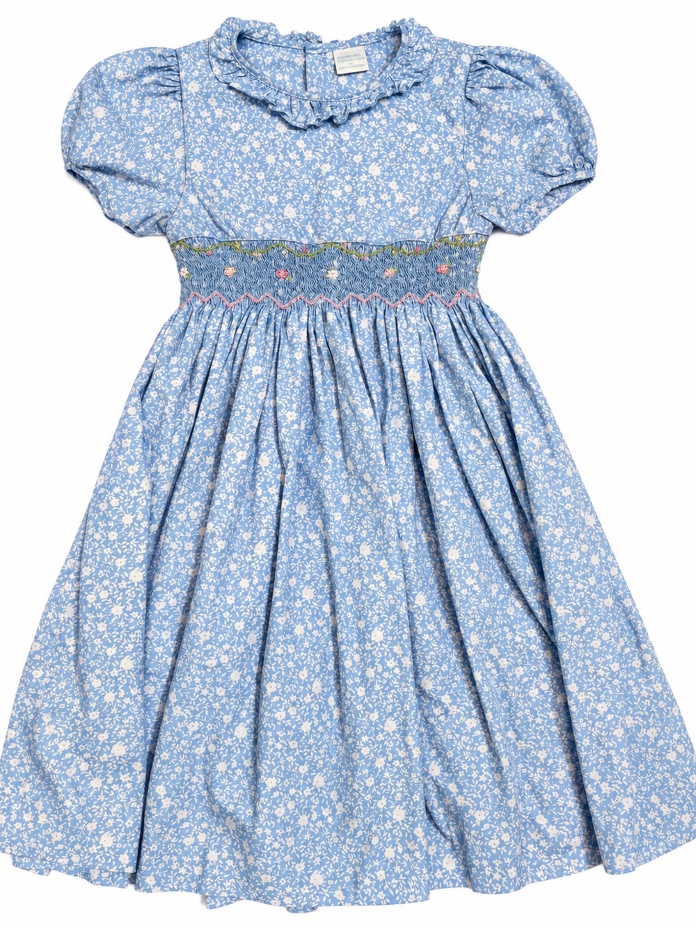 Edgehill collection Blue Floral Smocked Puff-Sleeve Kids Dress
